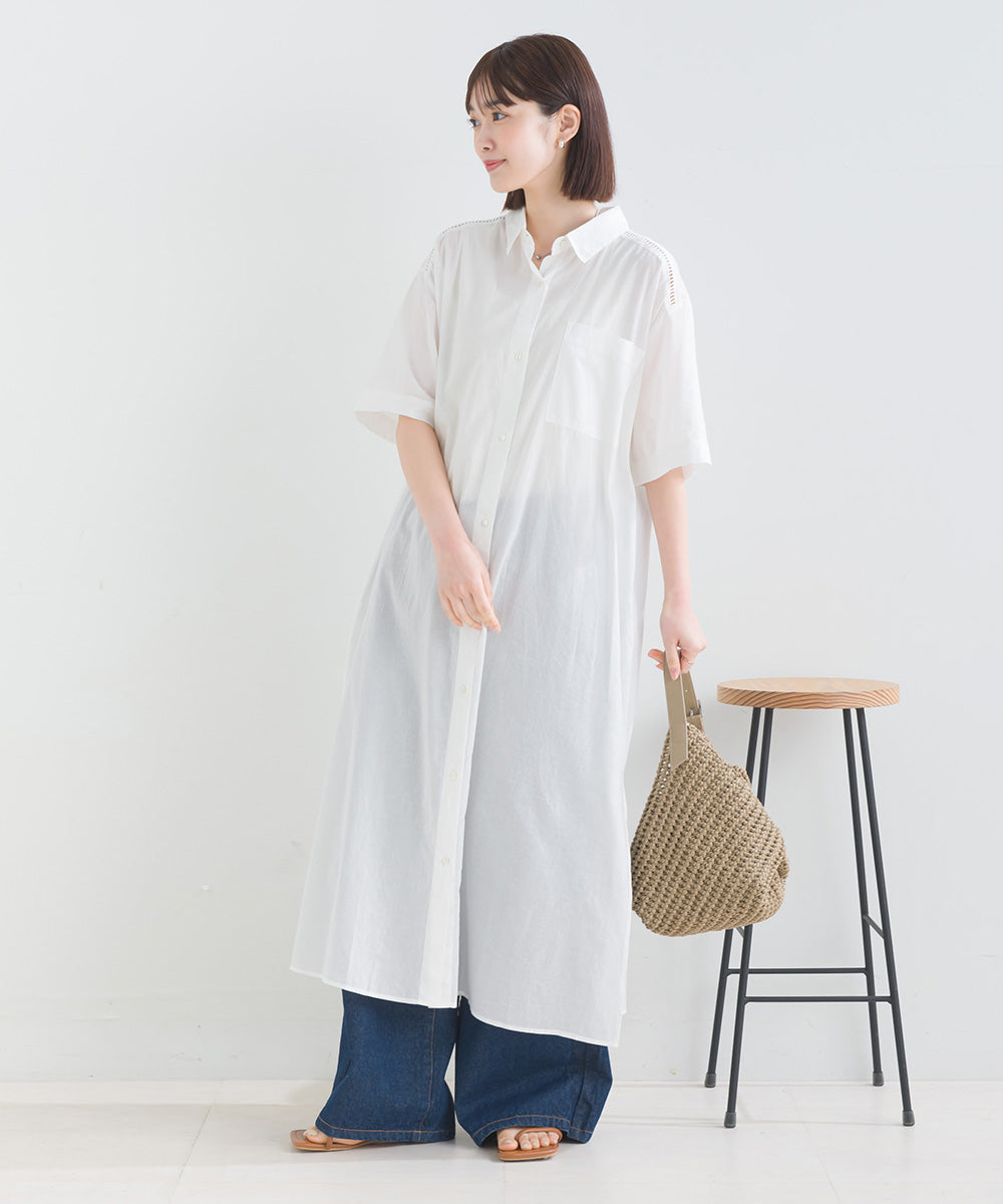 バック刺繡シャツワンピース