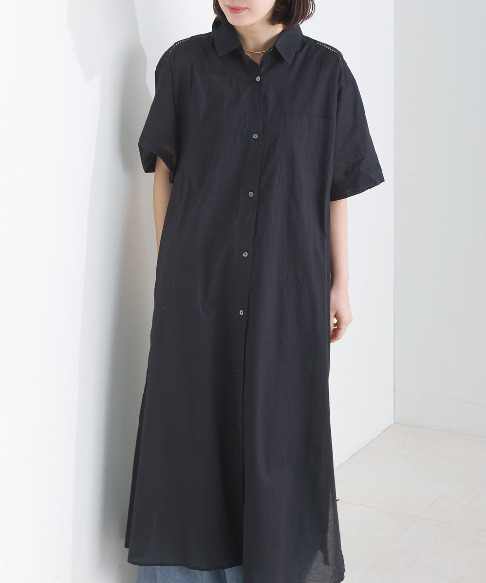 バック刺繡シャツワンピース