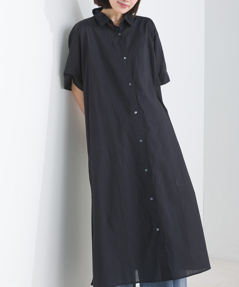 バック刺繡シャツワンピース