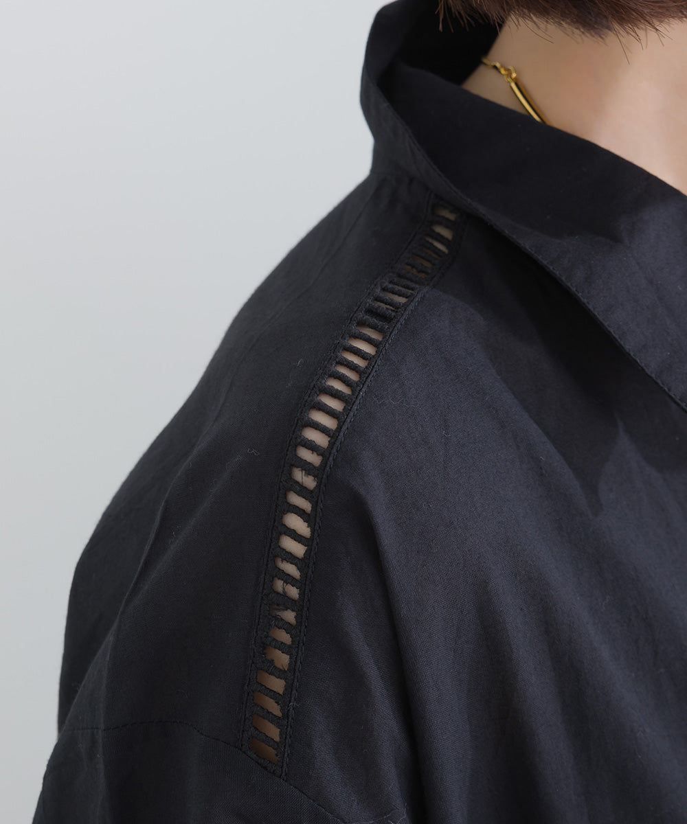 バック刺繡シャツワンピース