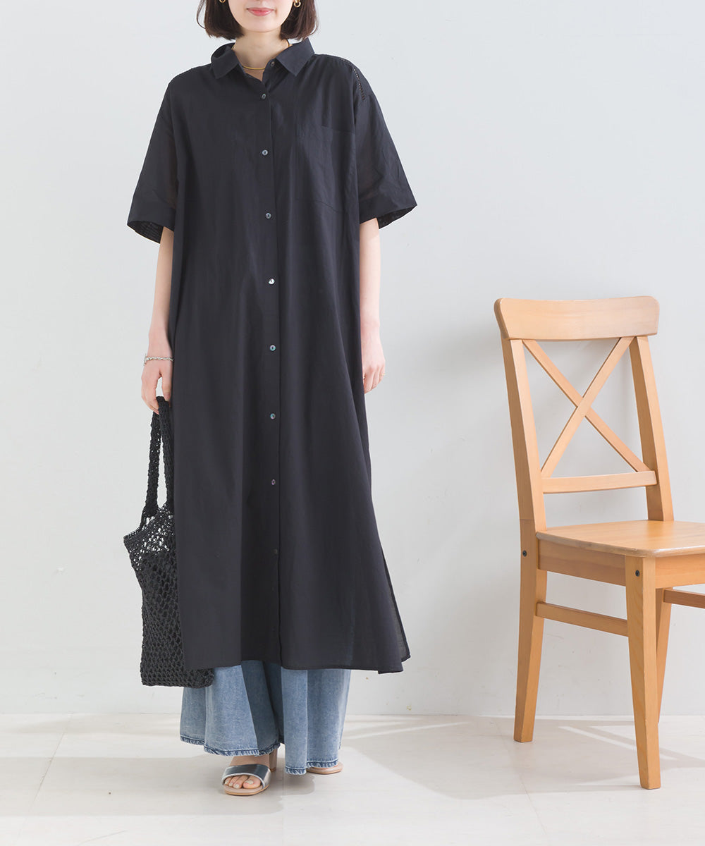 バック刺繡シャツワンピース