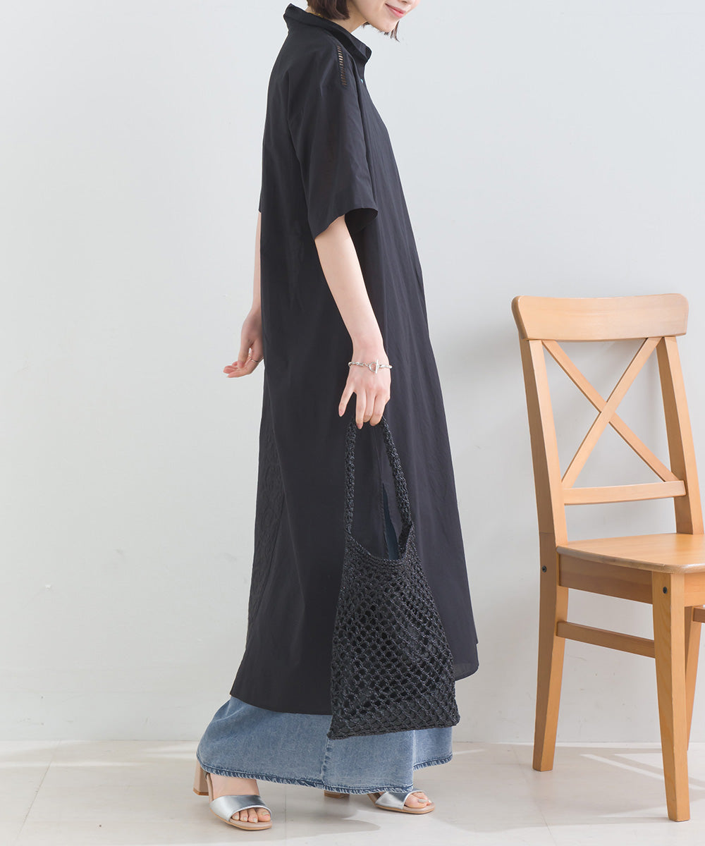バック刺繡シャツワンピース