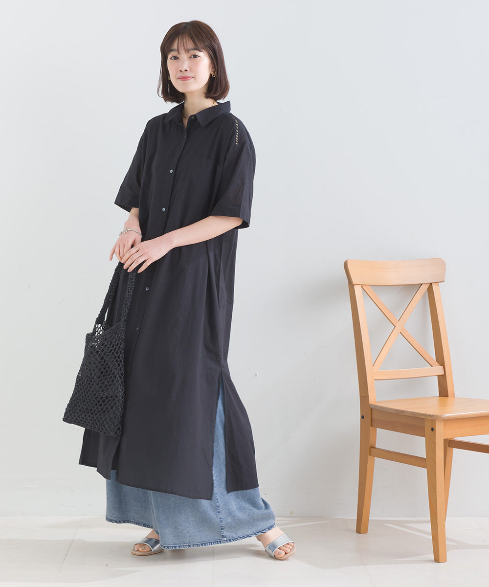 バック刺繡シャツワンピース
