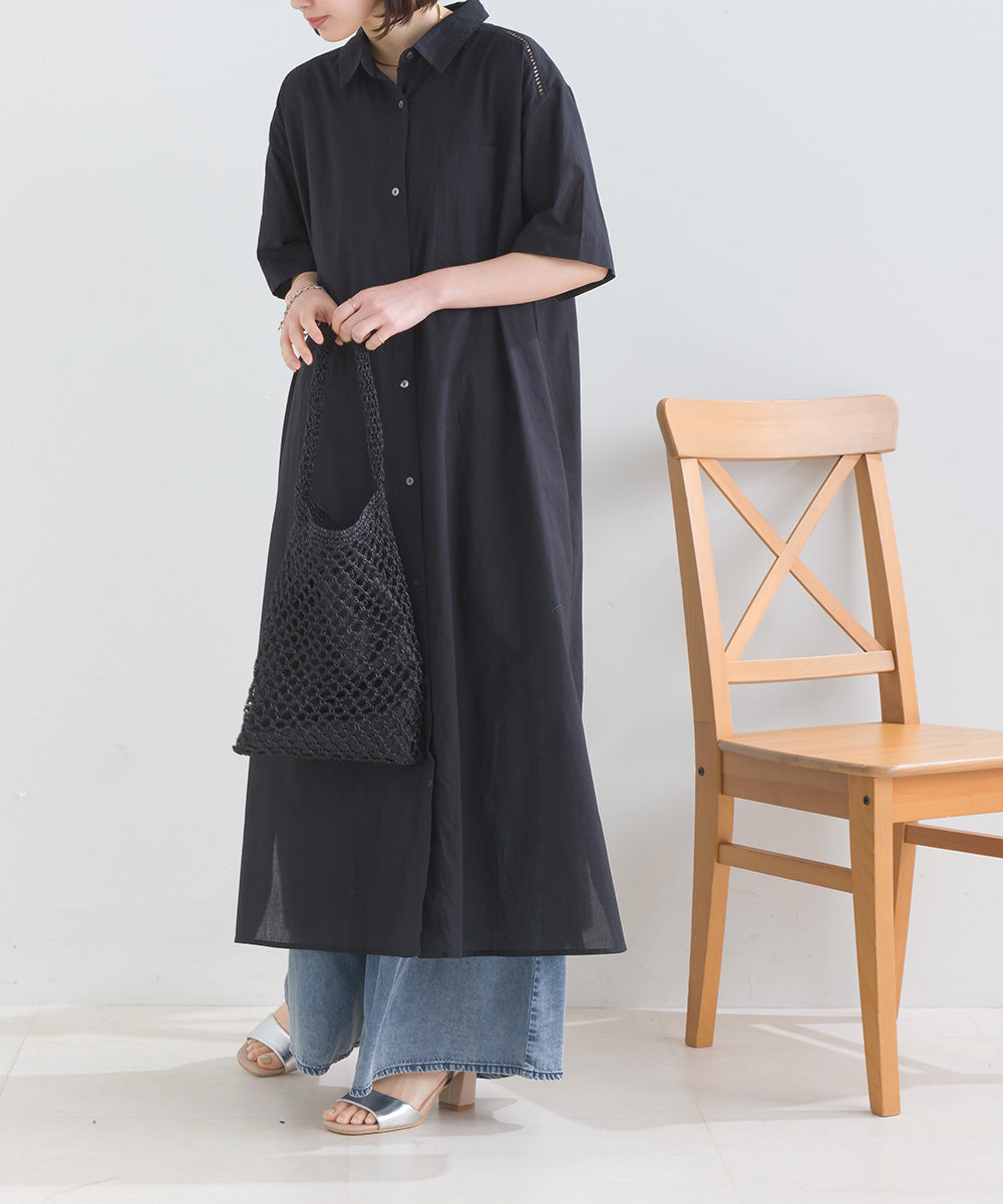 バック刺繡シャツワンピース