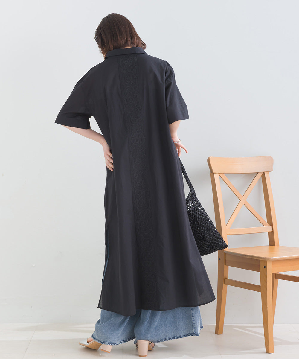 バック刺繡シャツワンピース