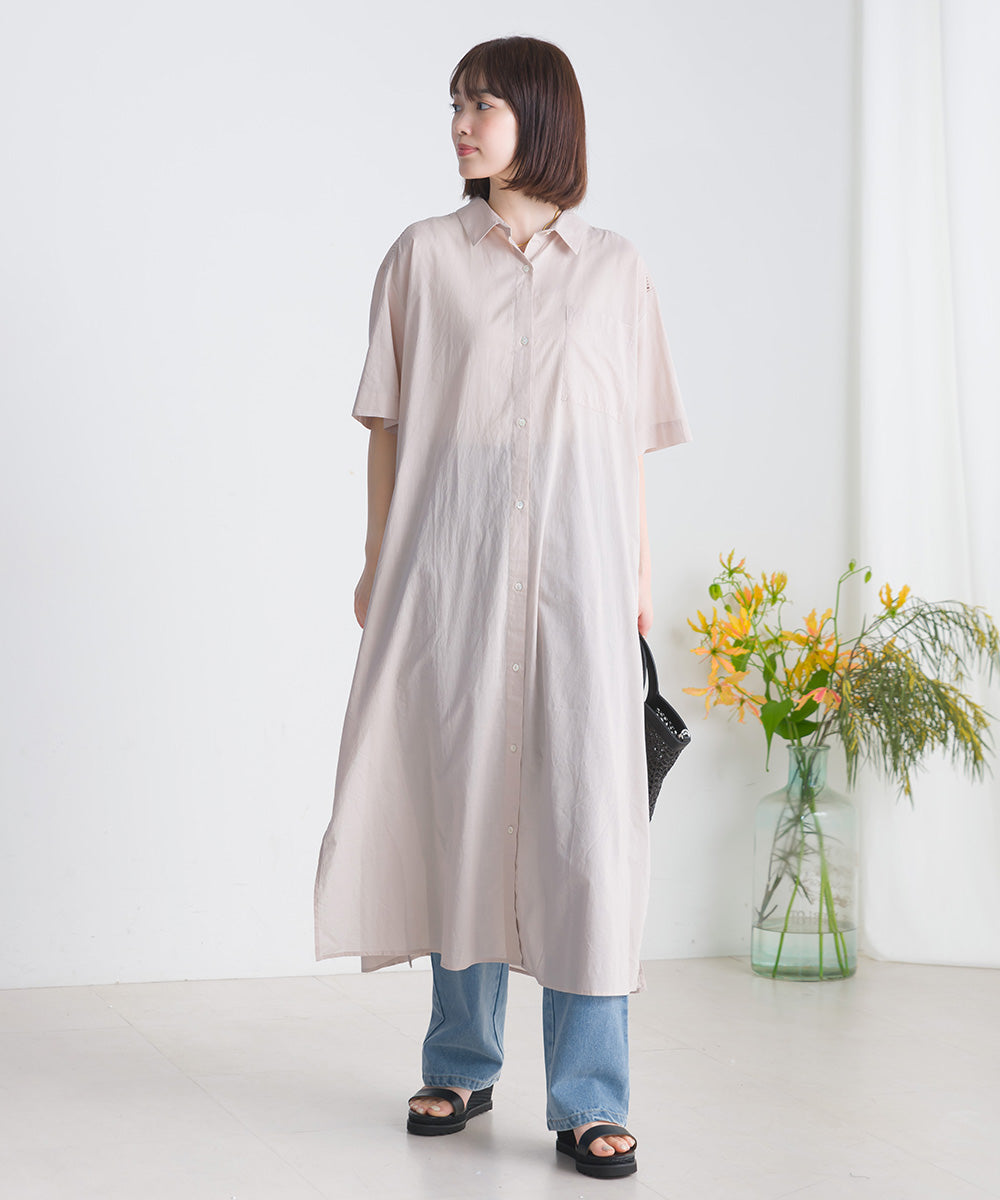 バック刺繡シャツワンピース