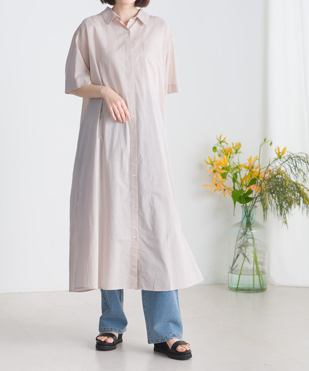 バック刺繡シャツワンピース