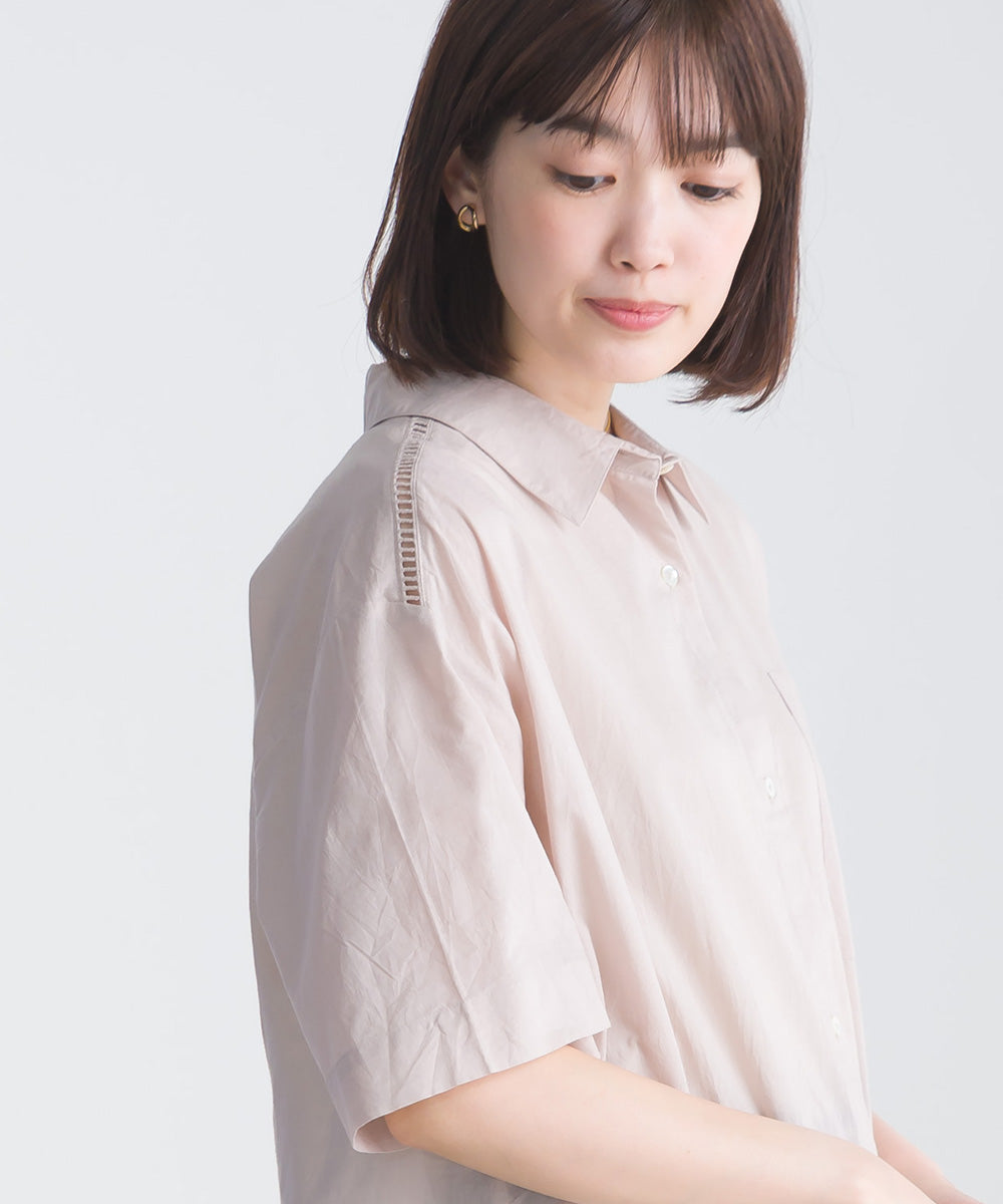 バック刺繡シャツワンピース