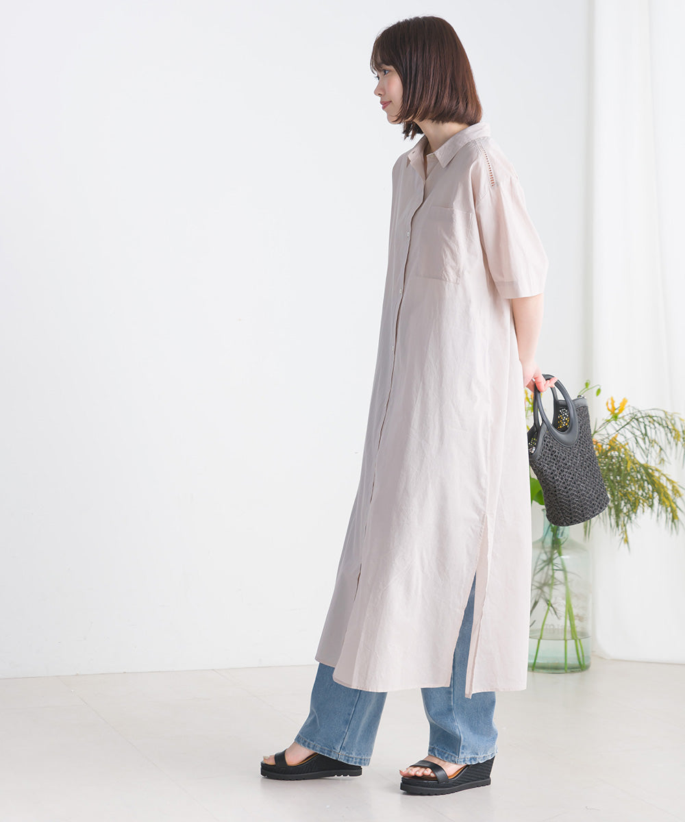 バック刺繡シャツワンピース