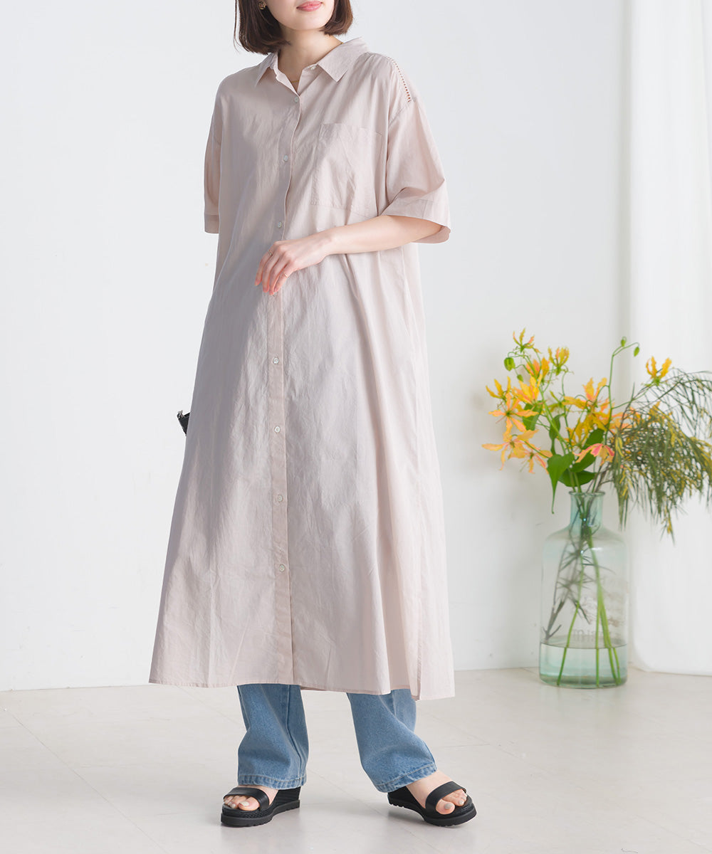 バック刺繡シャツワンピース