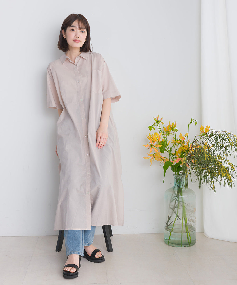 バック刺繡シャツワンピース