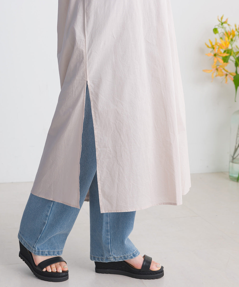 バック刺繡シャツワンピース