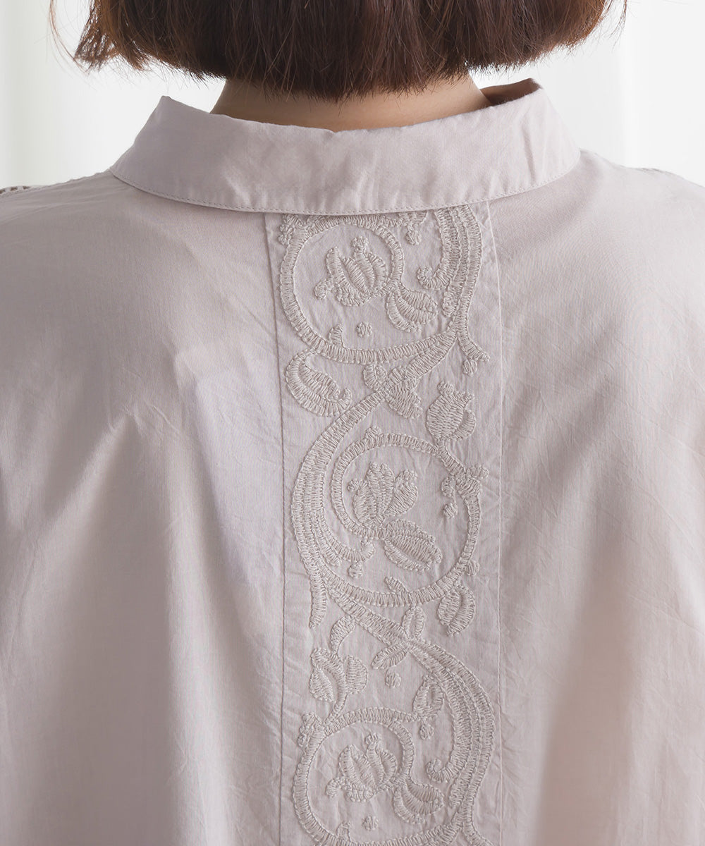 バック刺繡シャツワンピース