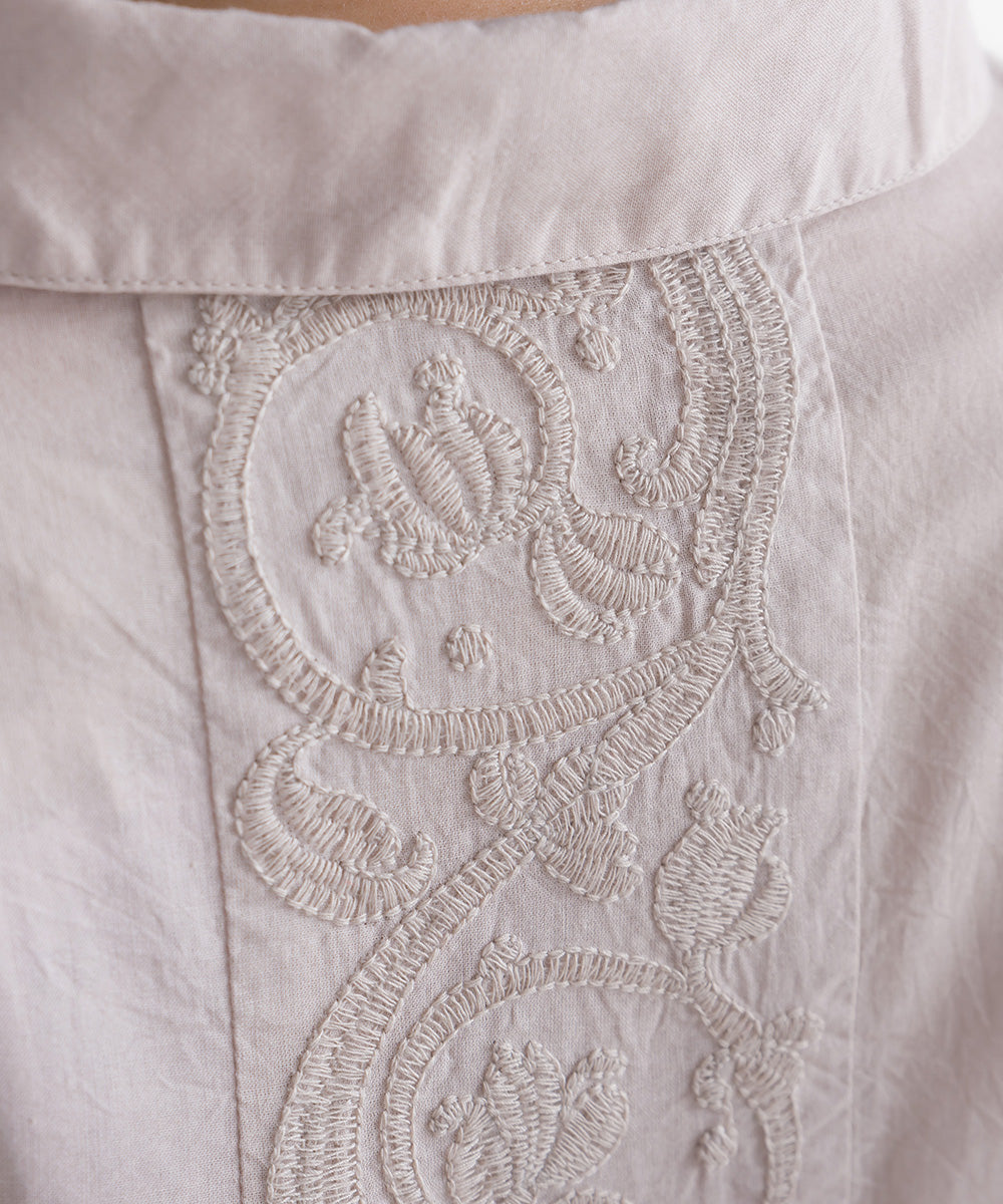 バック刺繡シャツワンピース