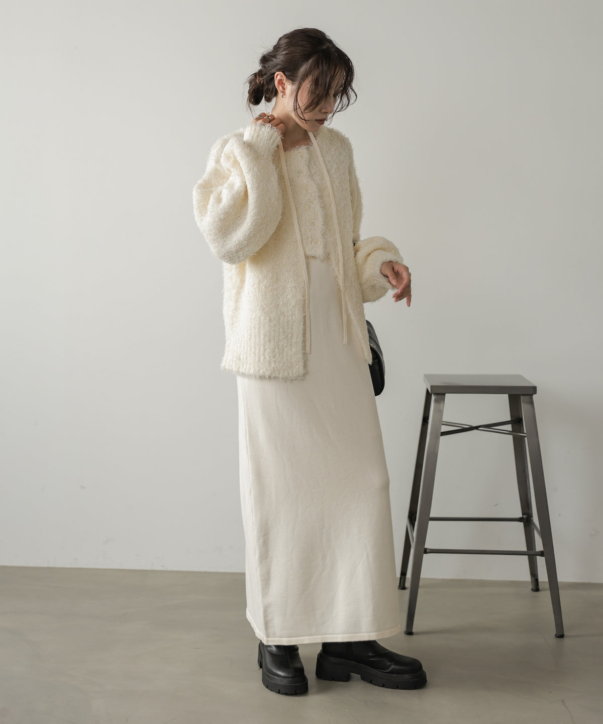 【S・Mサイズ展開】前後2WAYニットカーディガン+ニットキャミワンピース