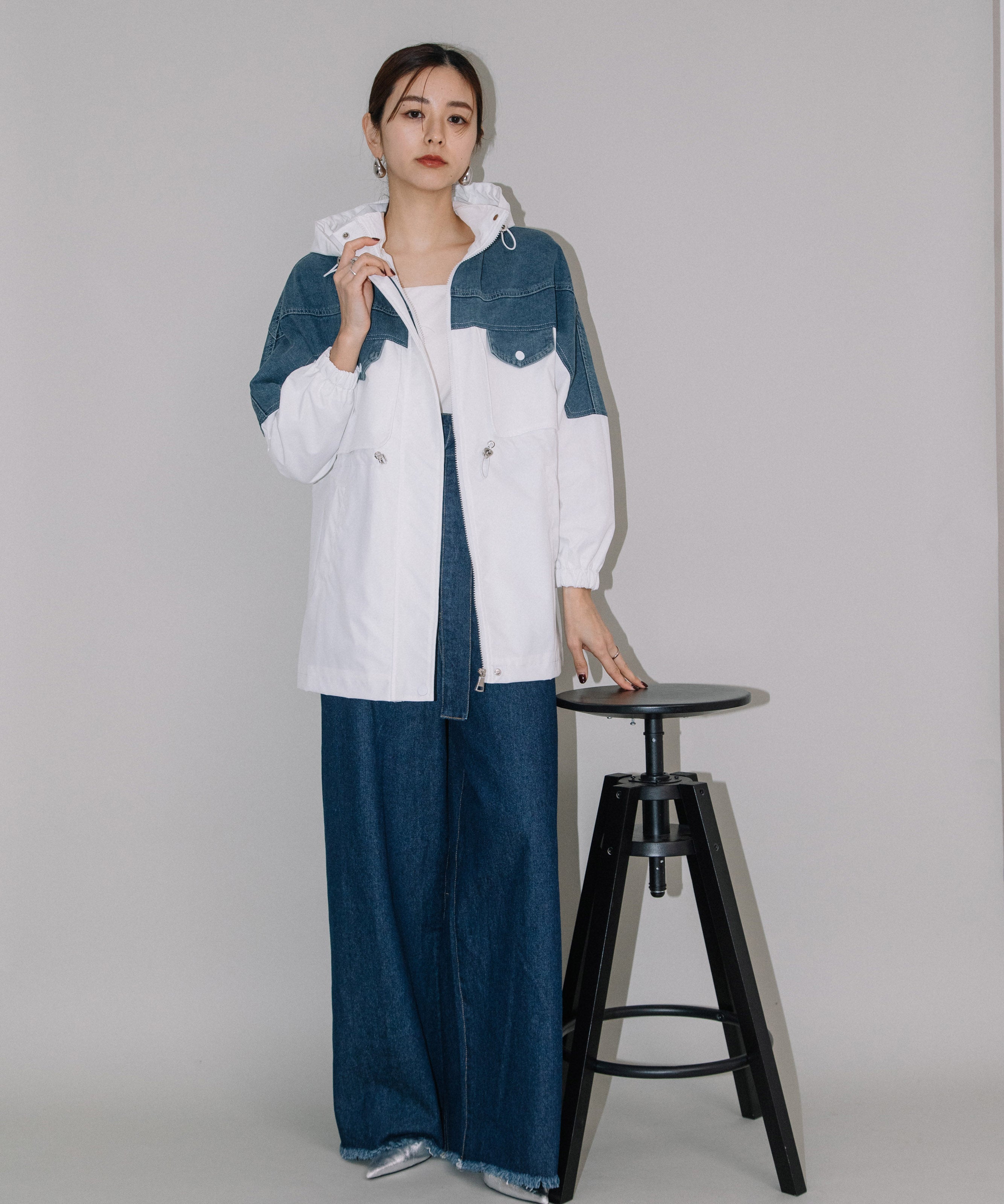 DENIM CONBI HOODIE