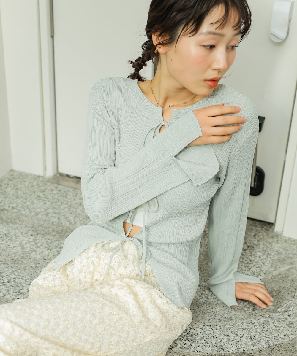 前後2WAYリボン付ニットカーディガン