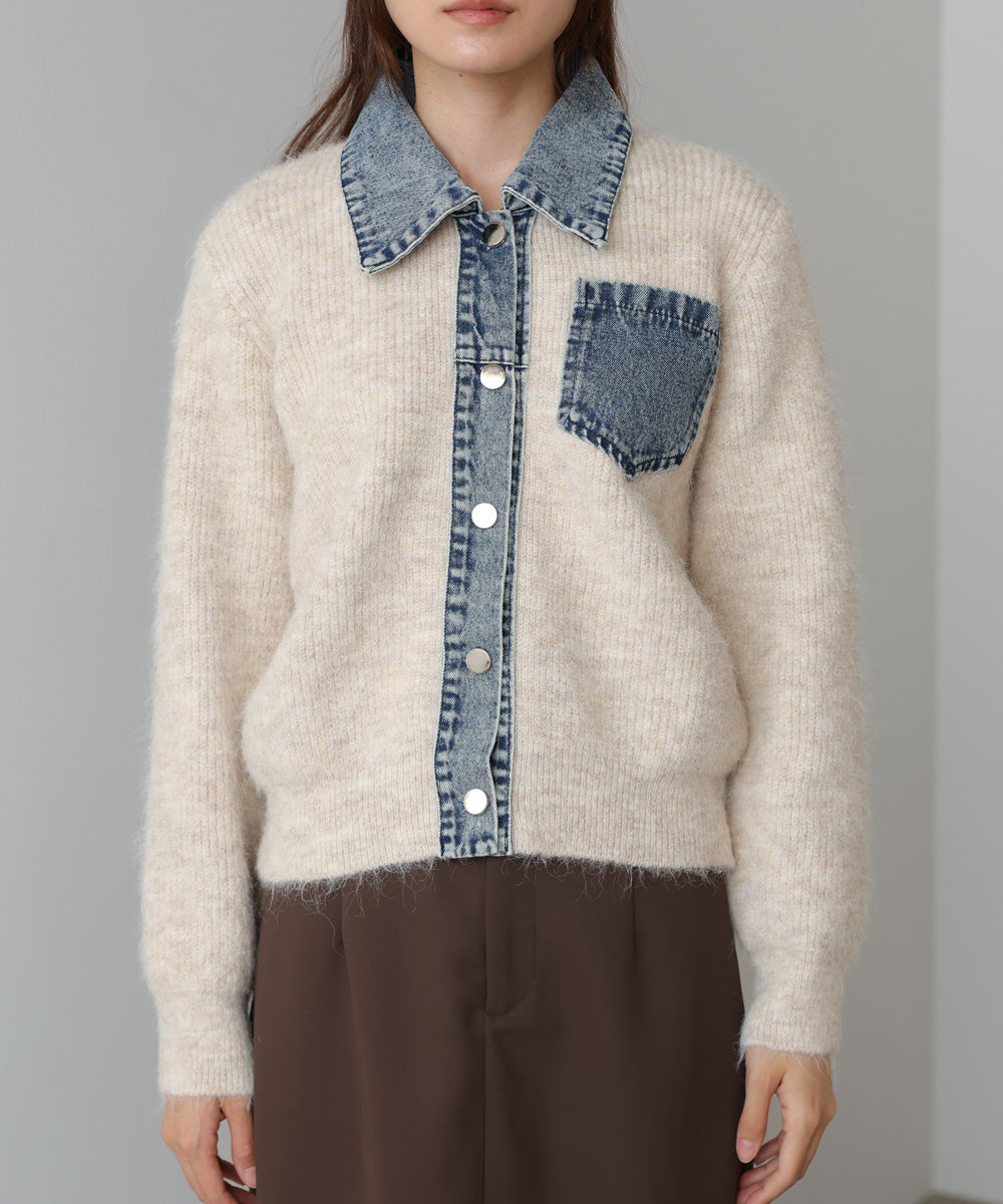 デニム切替ニットカーデ