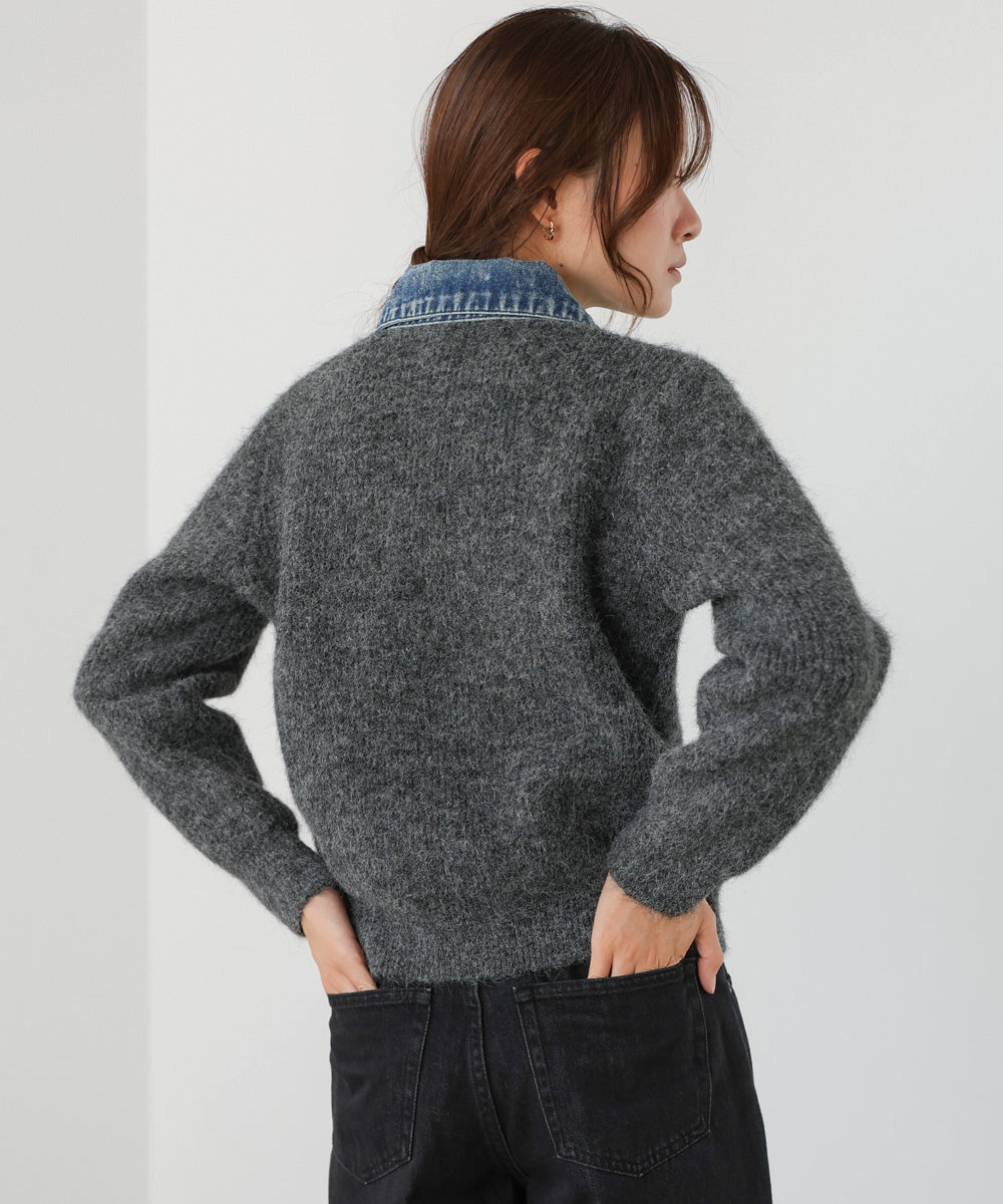 デニム切替ニットカーデ