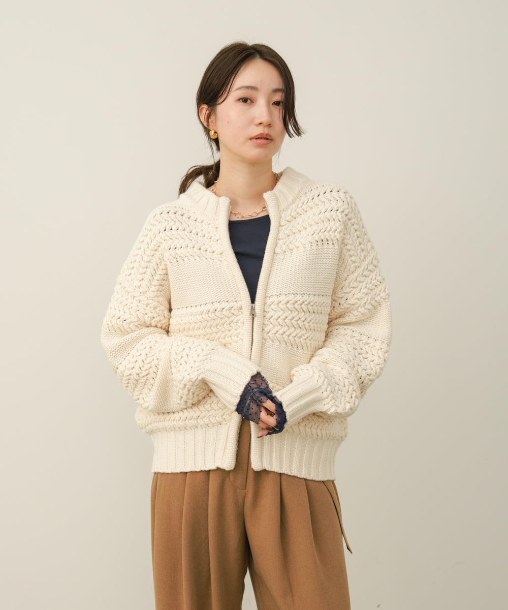 ミックス編みニットブルゾン
