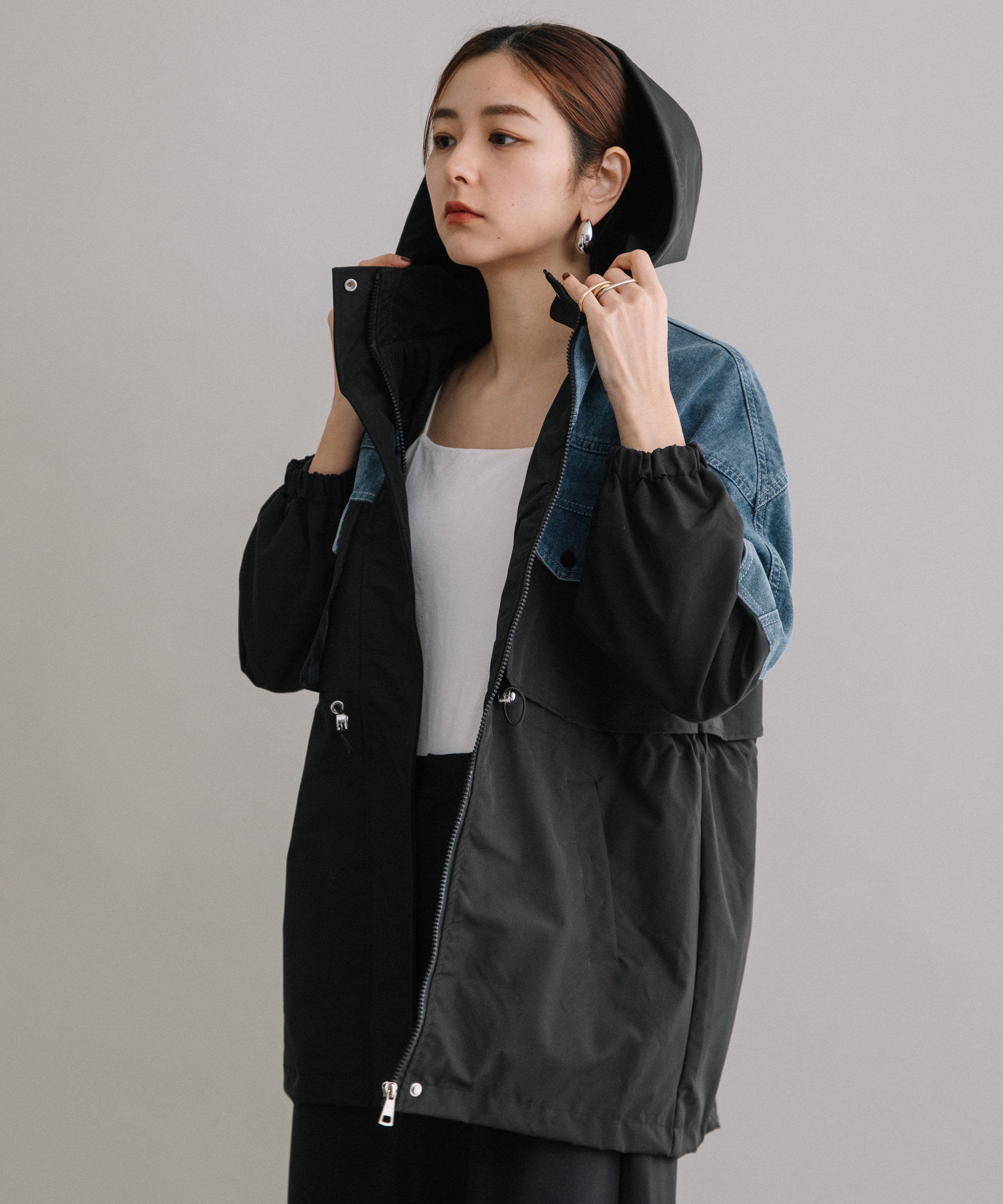 DENIM CONBI HOODIE