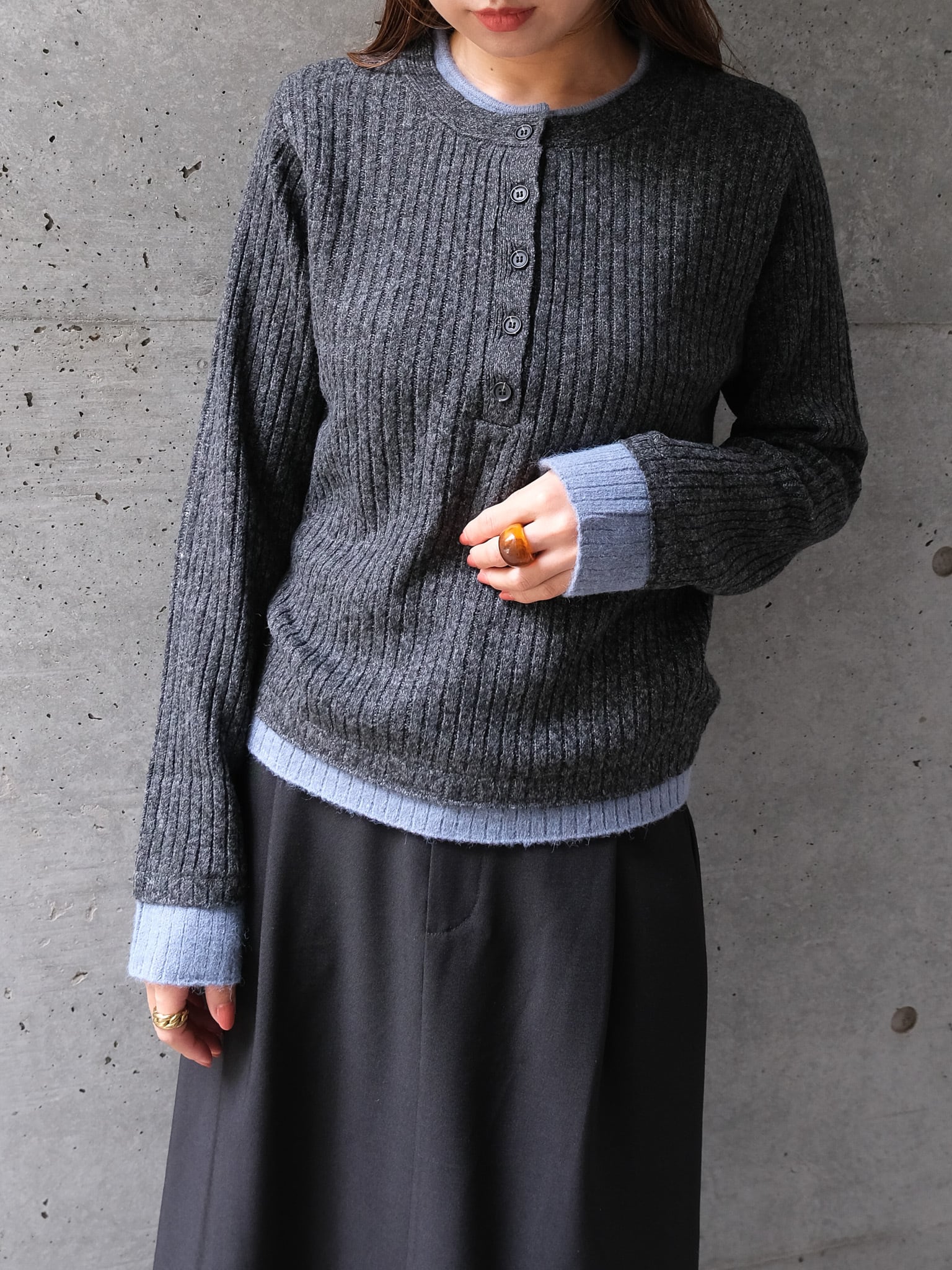 MIX KNIT HENRY NECK PO(ミックスニットヘンリーネックプルオーバー)