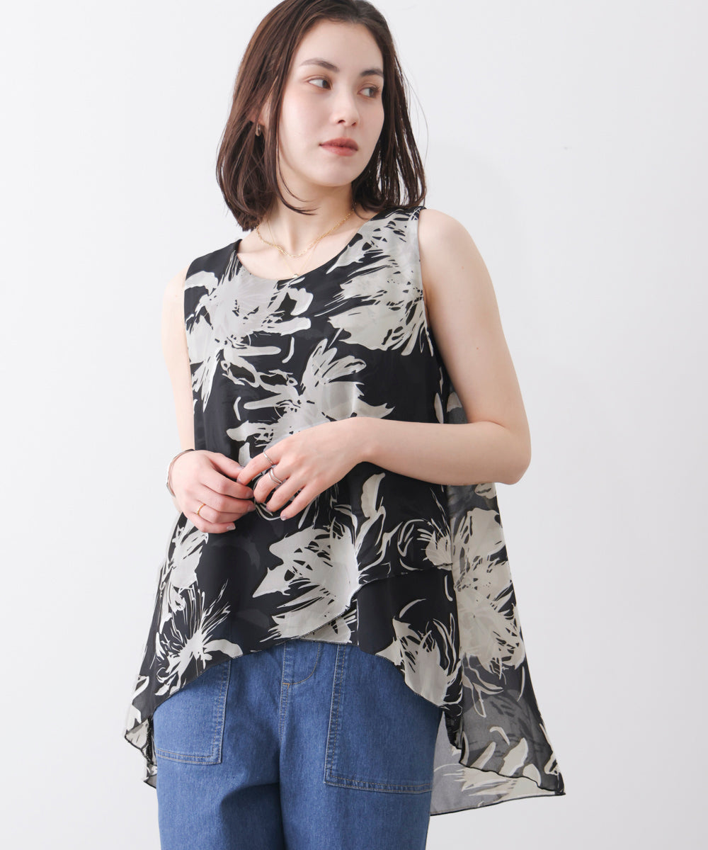 柄シフォンレイヤードタンク