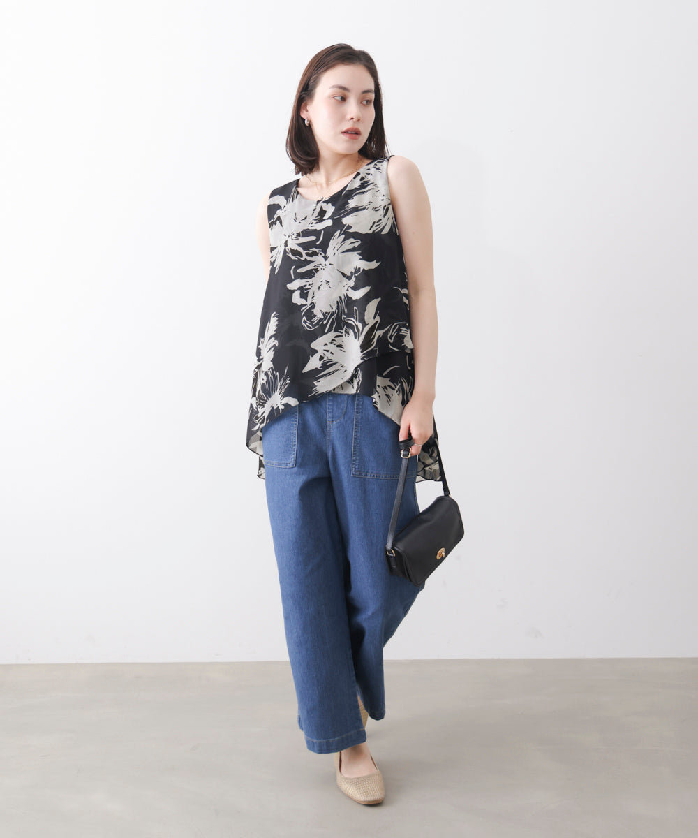 柄シフォンレイヤードタンク