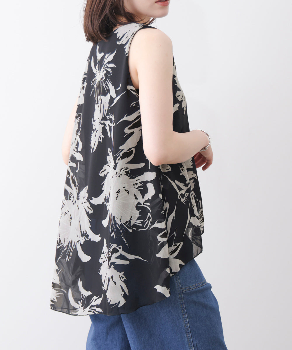 柄シフォンレイヤードタンク