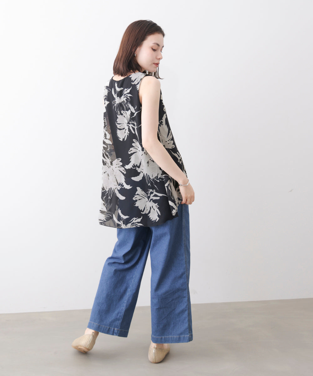 柄シフォンレイヤードタンク