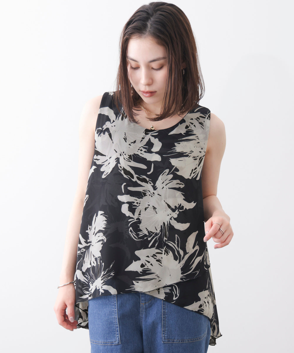 柄シフォンレイヤードタンク