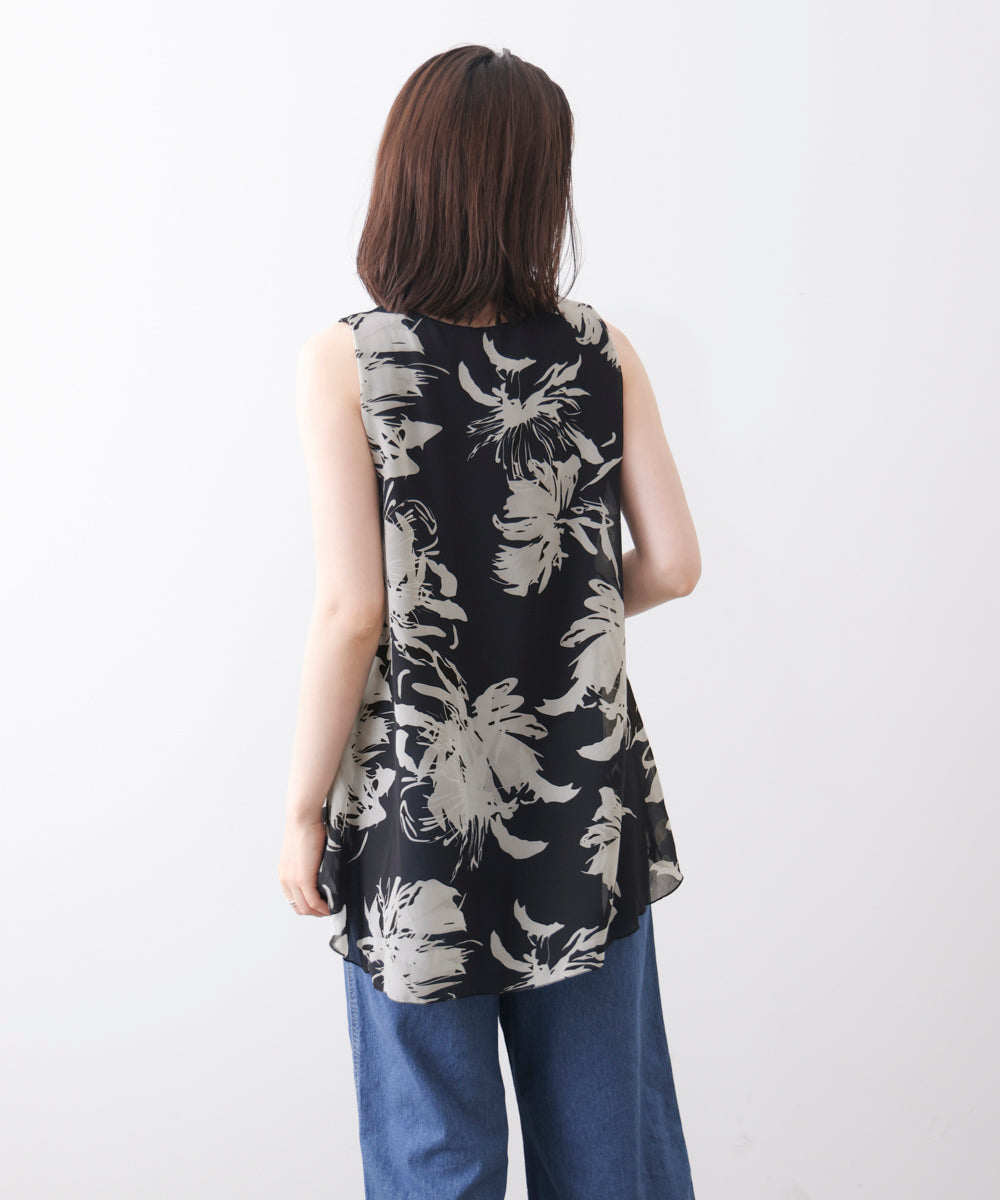 柄シフォンレイヤードタンク