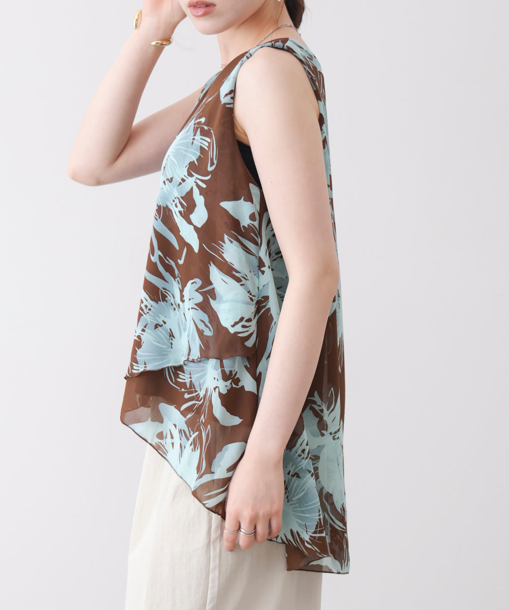 柄シフォンレイヤードタンク