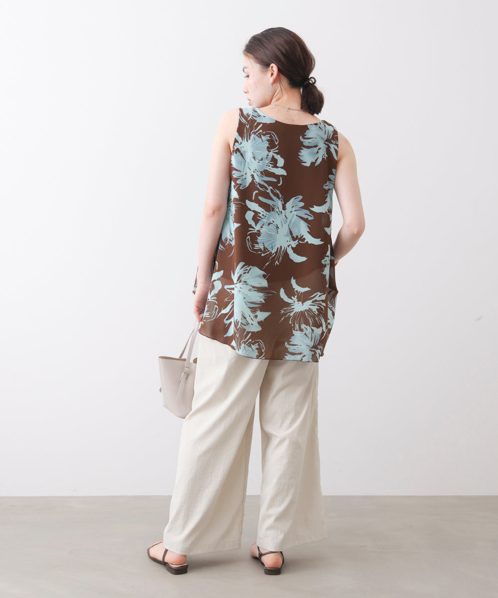 柄シフォンレイヤードタンク