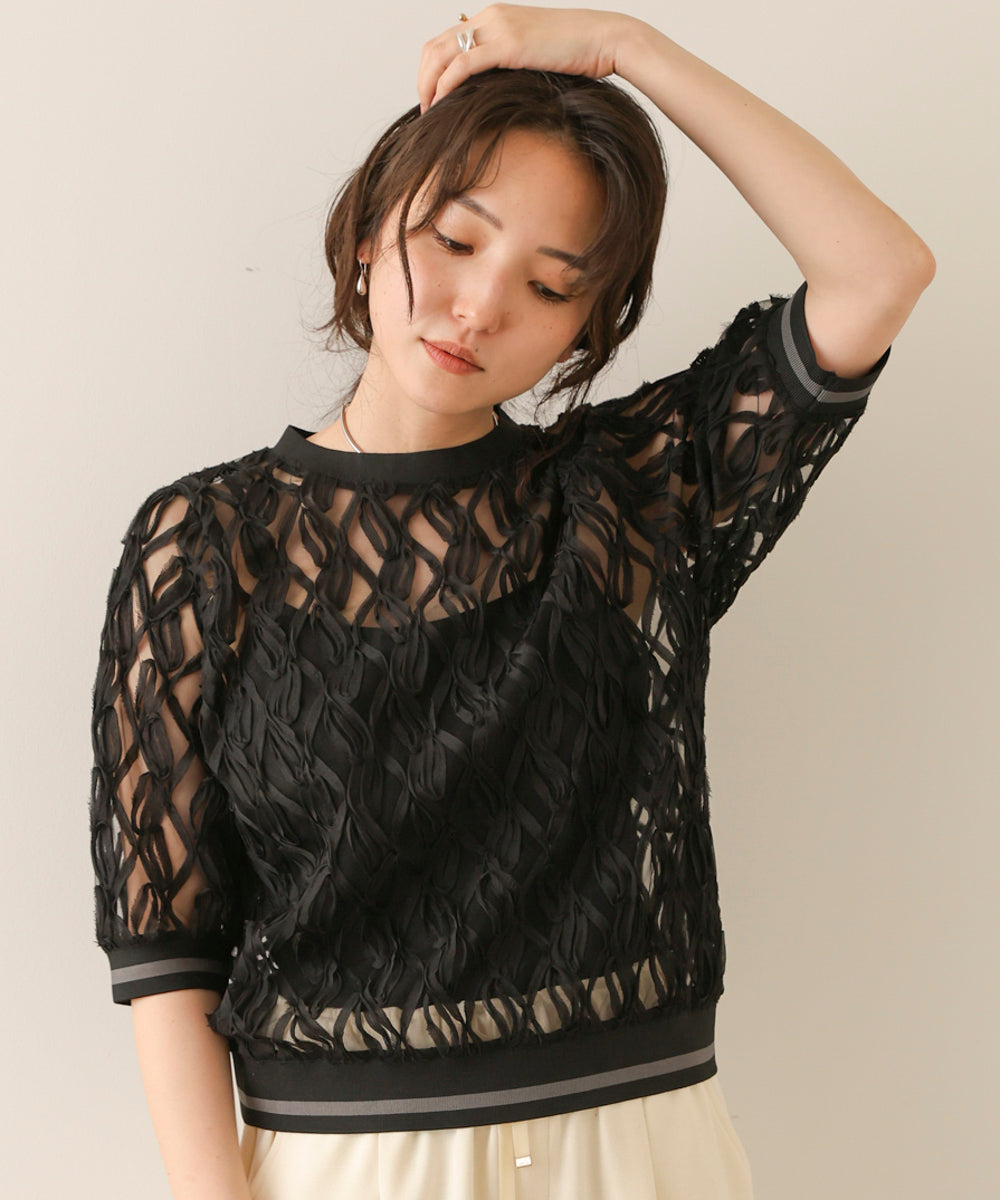 幾何柄シアートップス