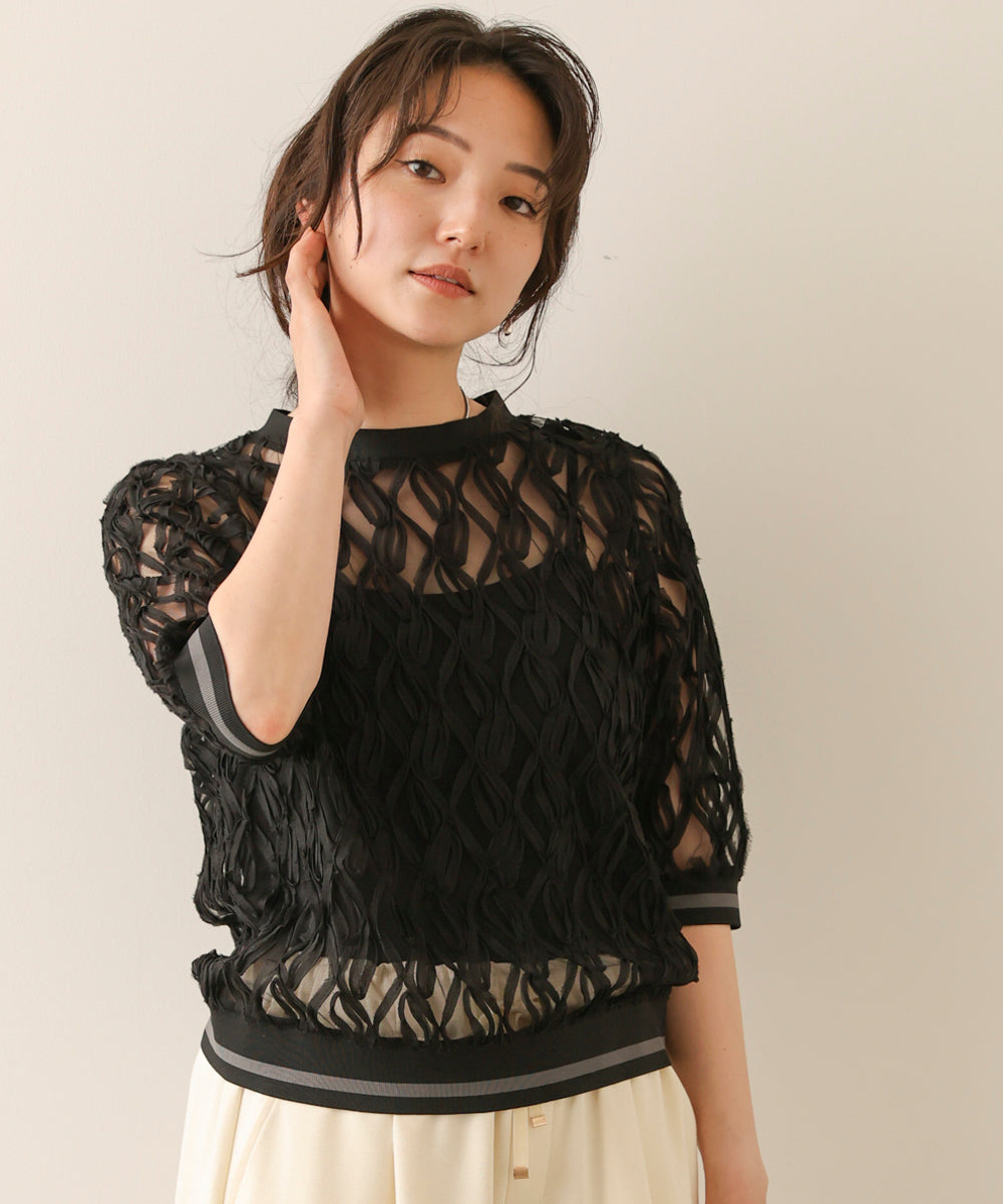 幾何柄シアートップス