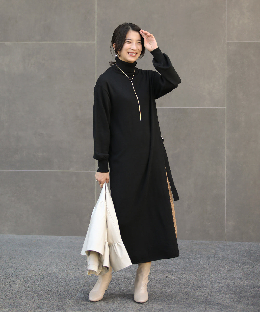 BouJeloud サイドプリーツタートルニットワンピース