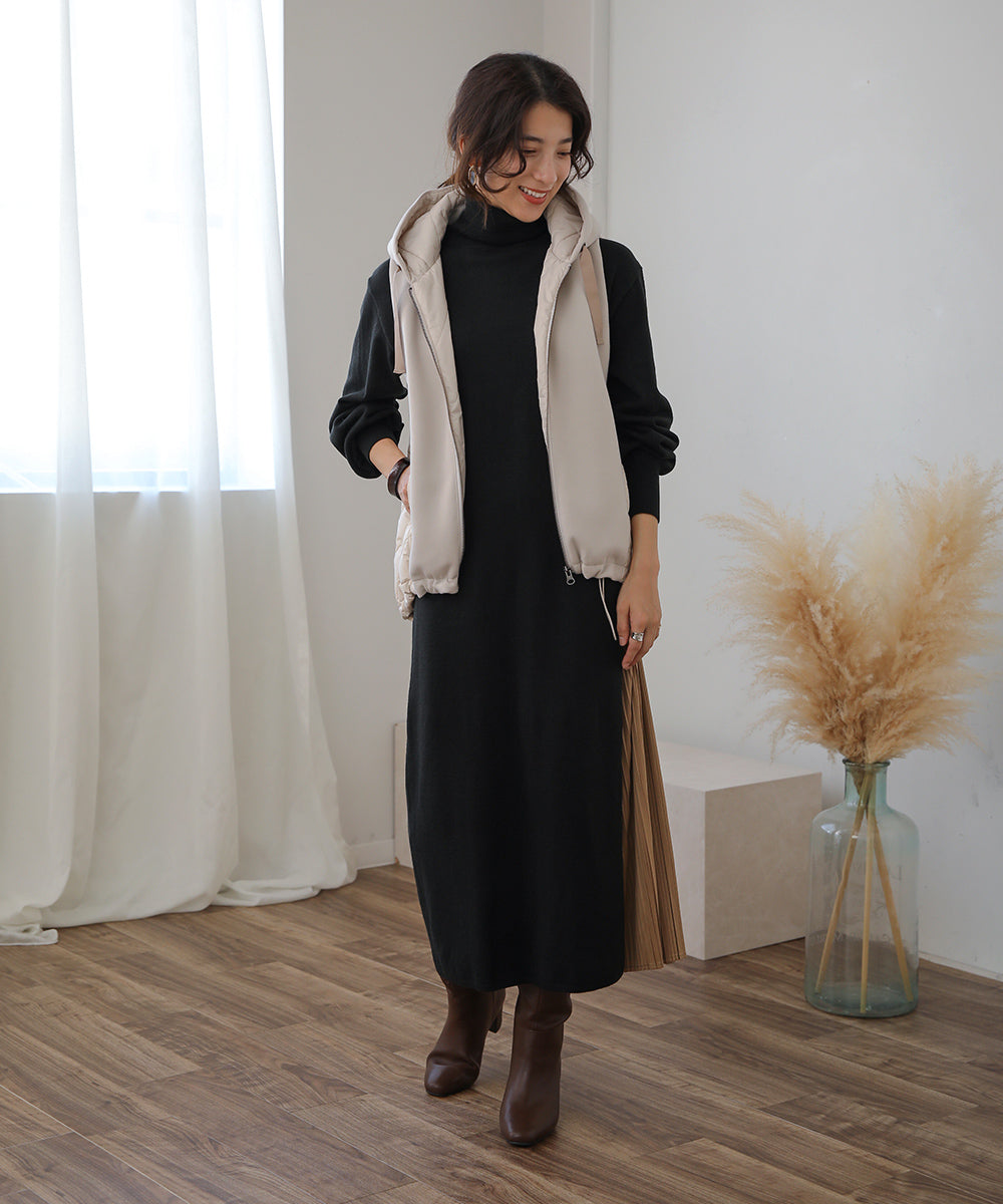BouJeloud サイドプリーツタートルニットワンピース