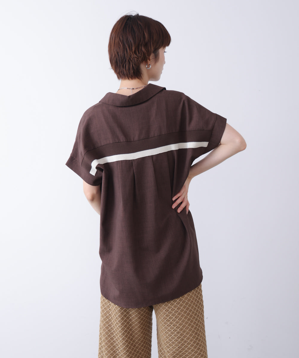 麻調ヘンリーバッグテープブラウス