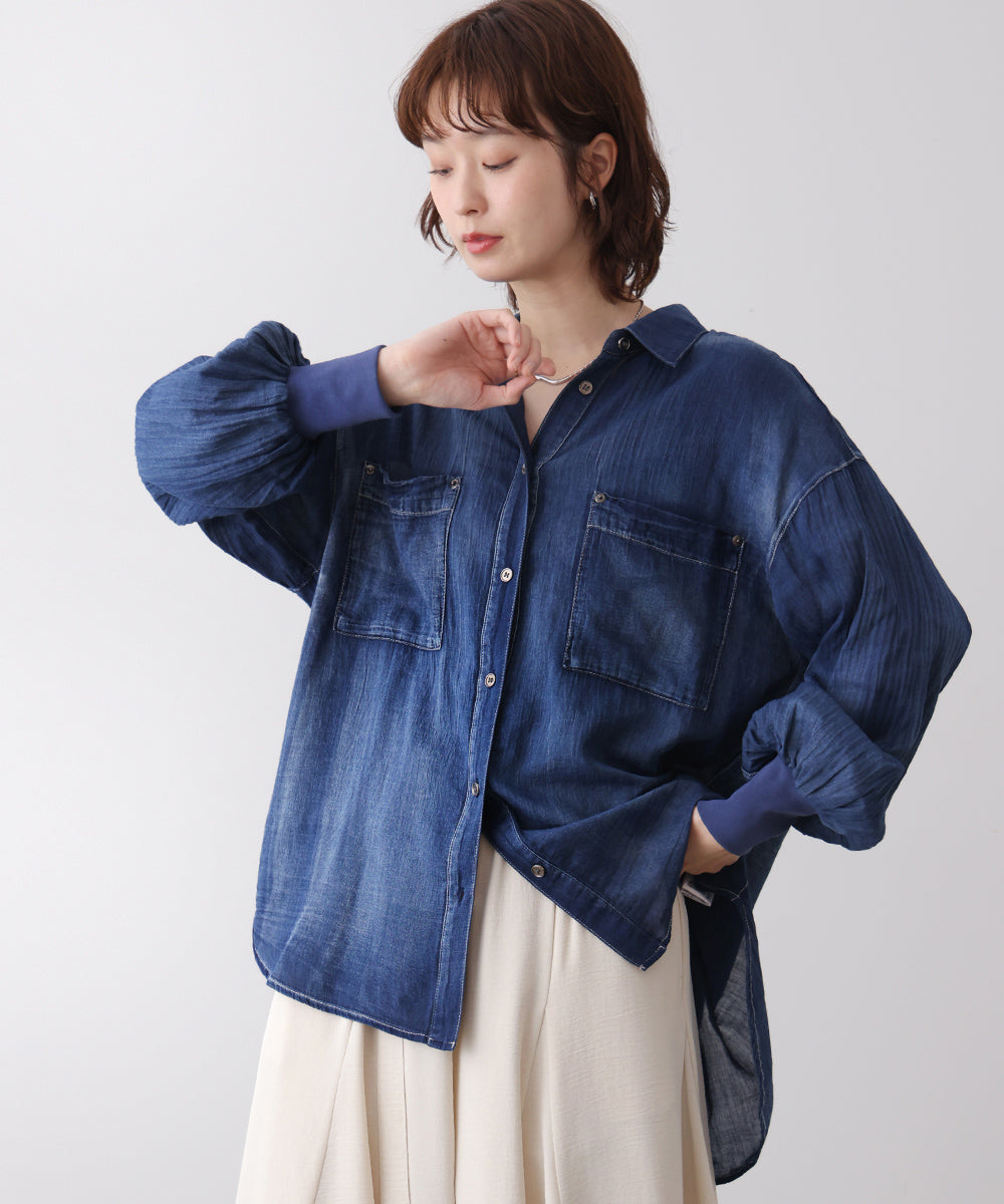 袖リブシアーデニムシャツ