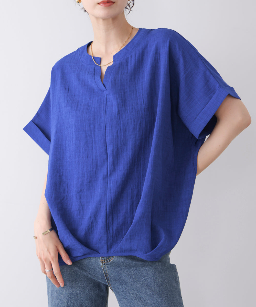 麻ライクキーネックプルオーバー