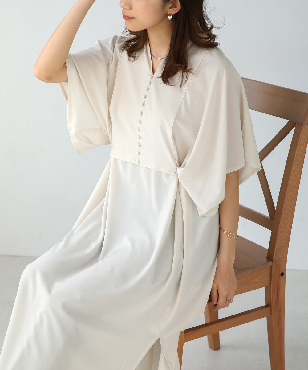 BouJeloud シルキーストレッチカフタンシャツワンピース
