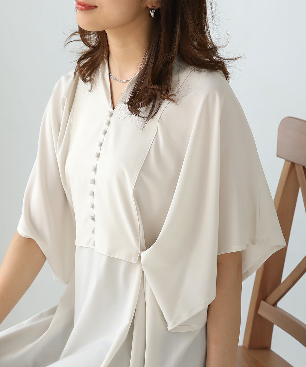BouJeloud シルキーストレッチカフタンシャツワンピース