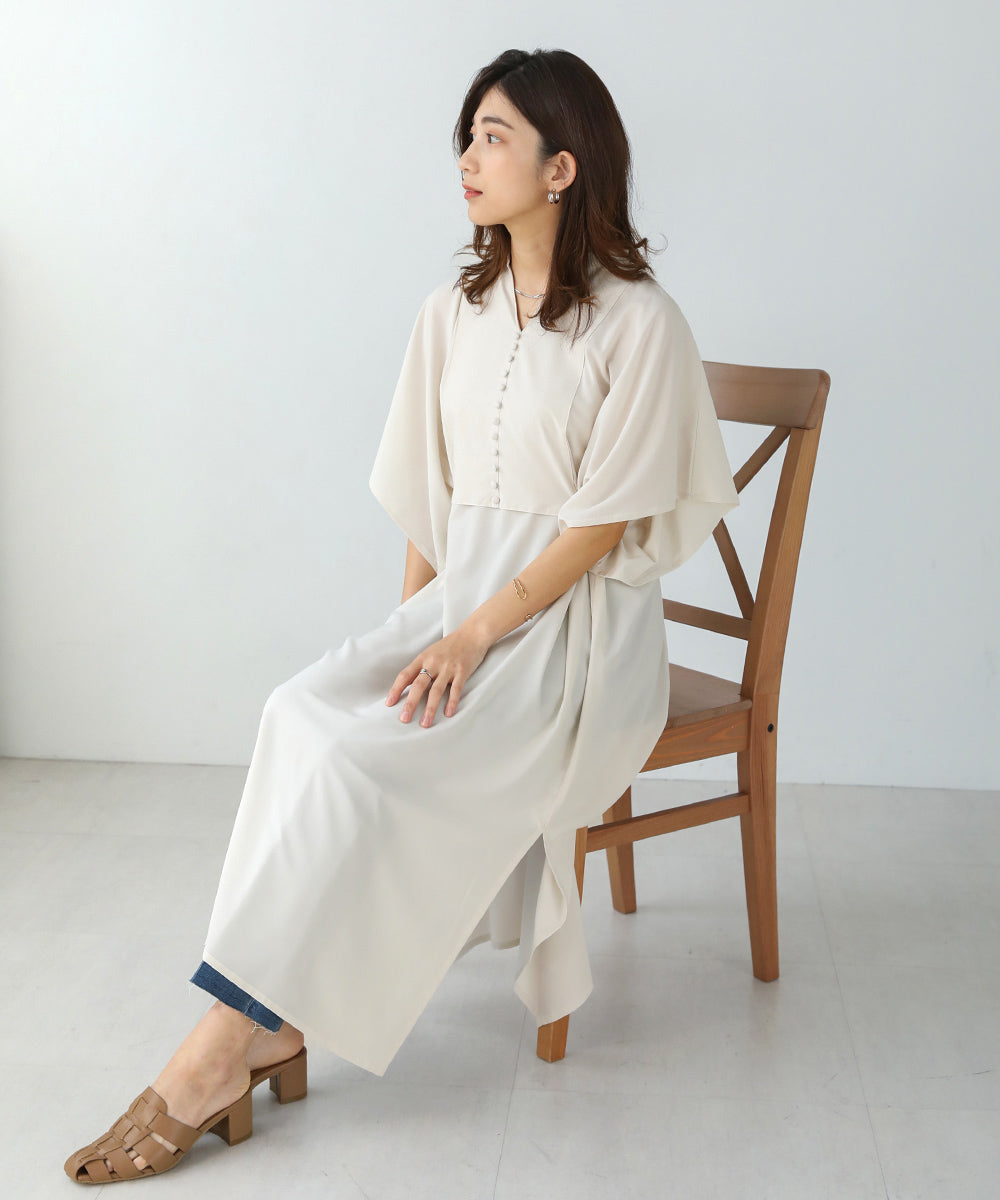 BouJeloud シルキーストレッチカフタンシャツワンピース