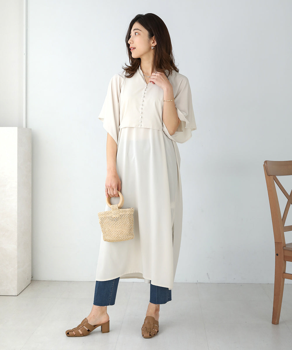 BouJeloud シルキーストレッチカフタンシャツワンピース