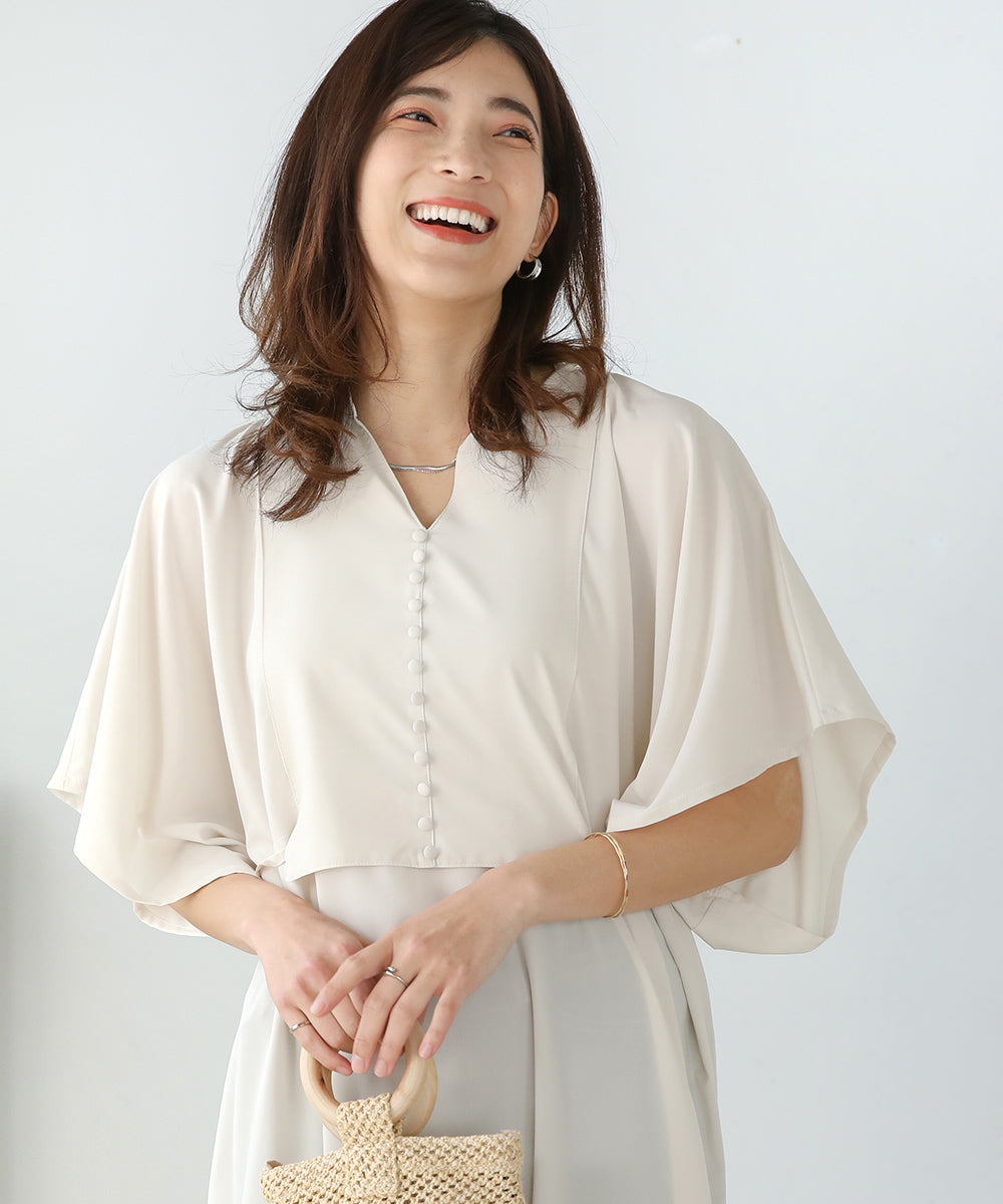 BouJeloud シルキーストレッチカフタンシャツワンピース