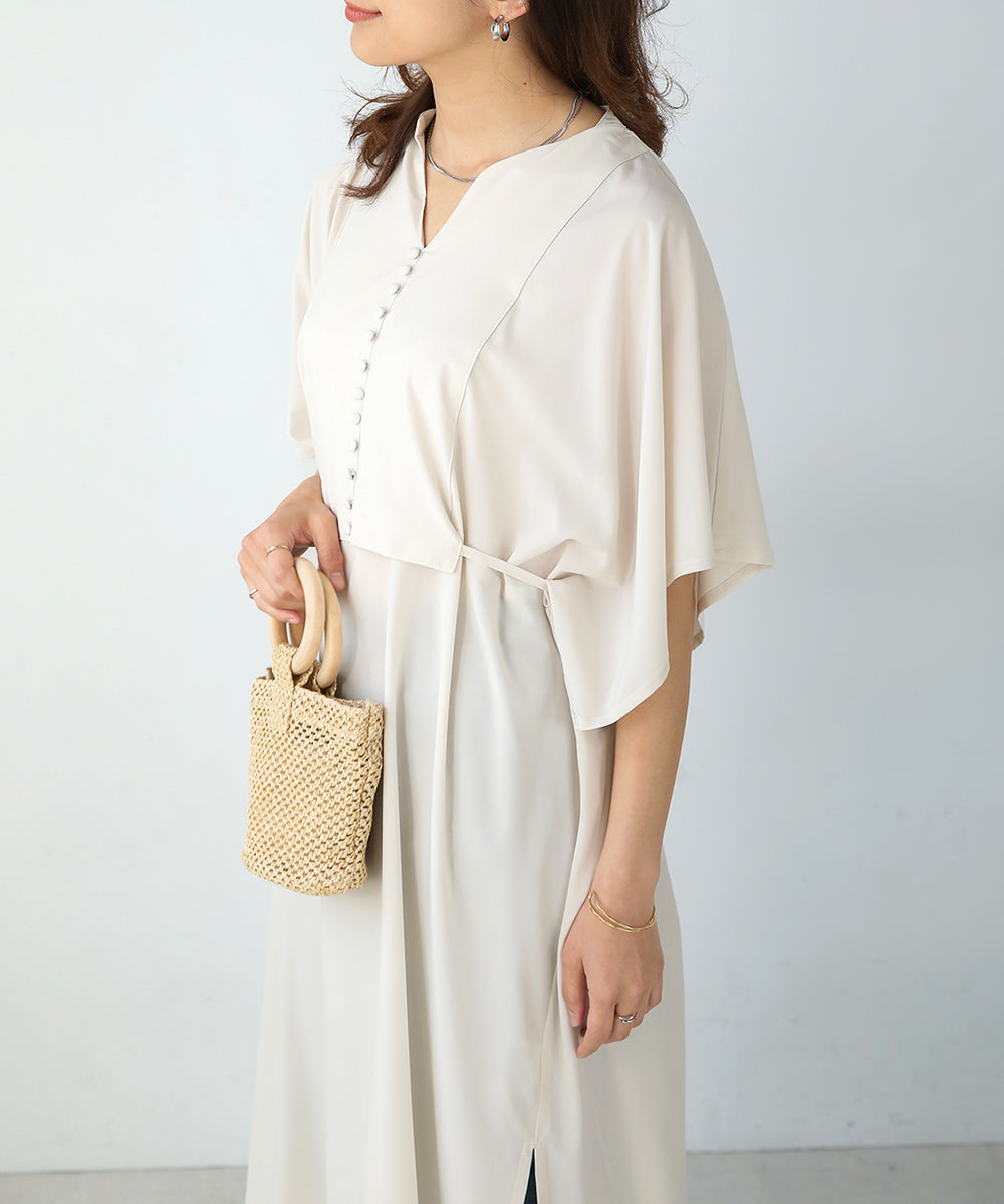 BouJeloud シルキーストレッチカフタンシャツワンピース