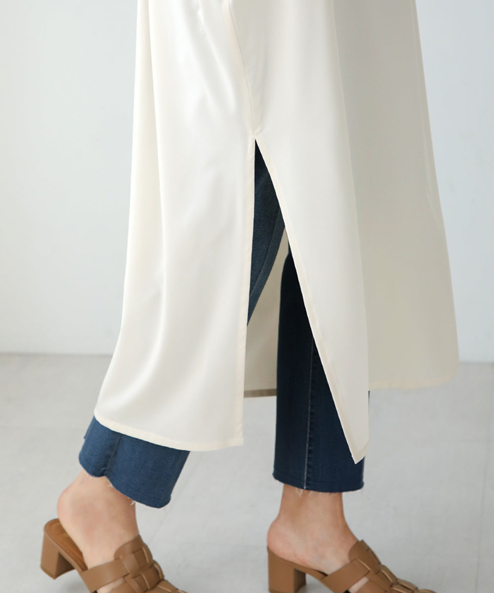 BouJeloud シルキーストレッチカフタンシャツワンピース