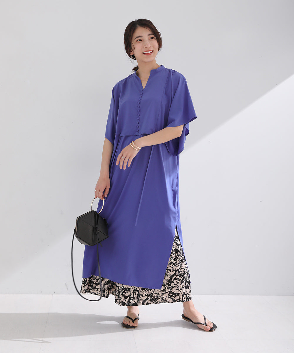 BouJeloud シルキーストレッチカフタンシャツワンピース