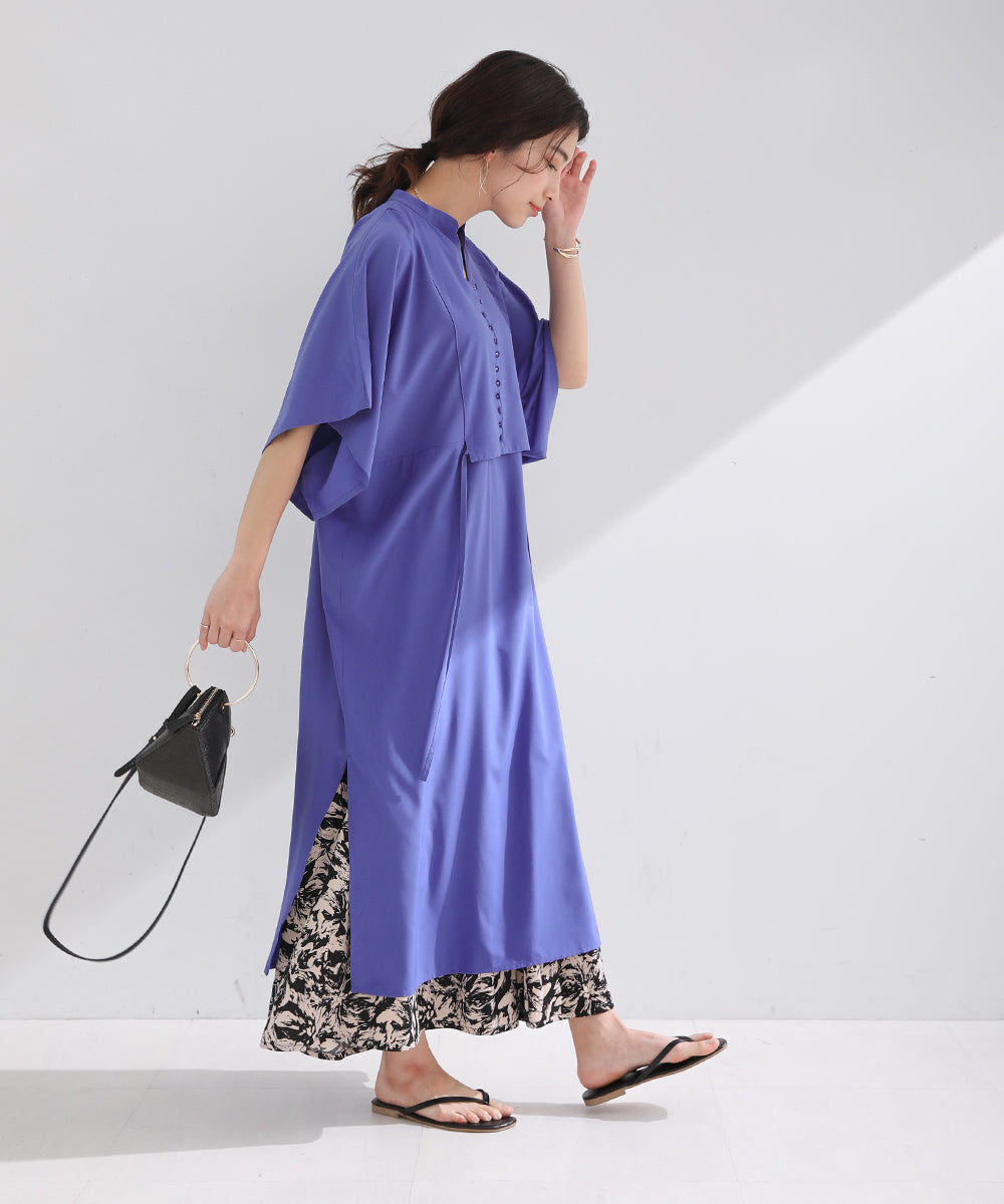 BouJeloud シルキーストレッチカフタンシャツワンピース